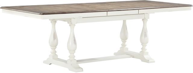 Winners Only® Torrance Grey 96" Trestle Dining Table with Leaf and White Base-0