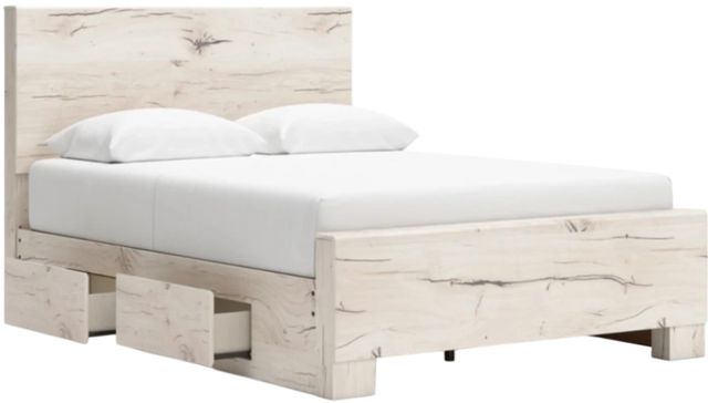 Benchcraft® Lawroy Light Natural Queen Panel Bed with 4-Drawer Storage-2