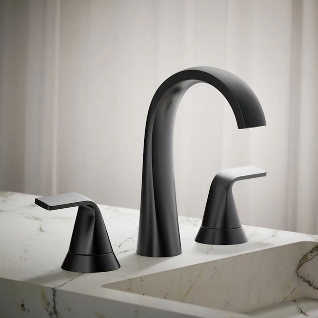 KOHLER® Cursiva® Matte Black Widespread Bathroom Sink Faucet-3