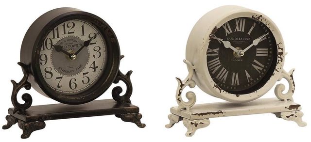 Deco Marche 2-Piece Black/White Scroll Decorative Clock Set-0
