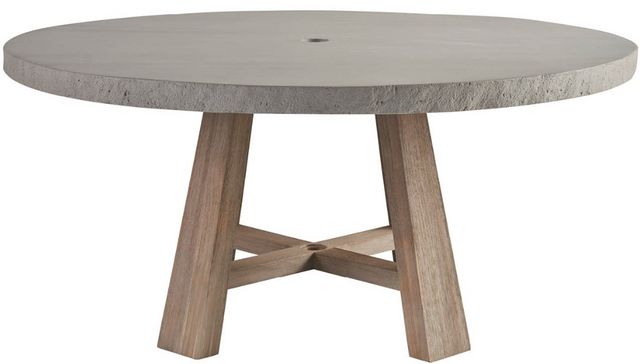 Universal Explore Home™ Coastal Living Saratoga Concrete Round Outdoor Dining Table with Warm Weathered Teak Base-1