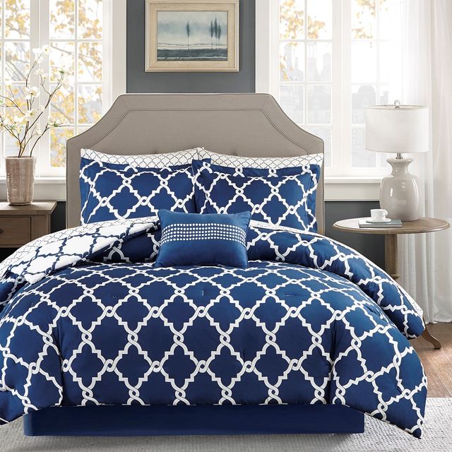 Olliix by Madison Park Essentials Merritt Navy Full Reversible Complete Comforter and Cotton Sheet Set-2