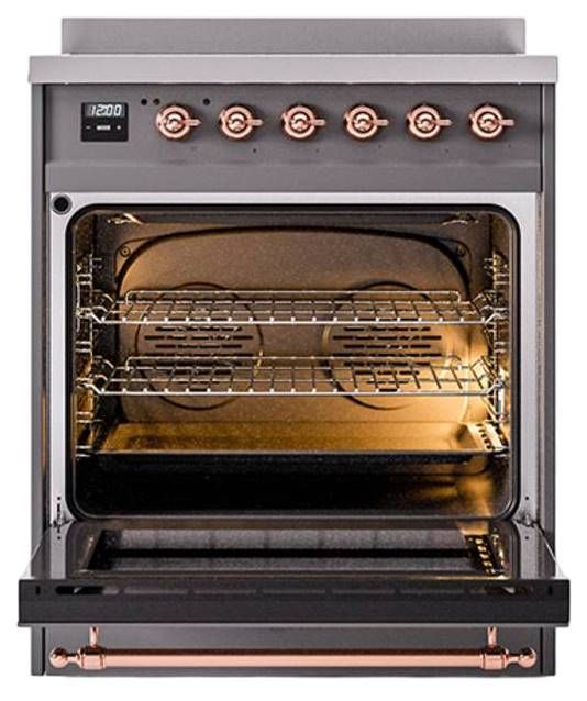Ilve® Nostalgie II Noblesse 30'' Graphite Matte Pro Style Induction Range with Copper Trim-2