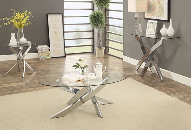 Furniture of America® Laila Glass Top Coffee Table with Chrome Cross Legs-1