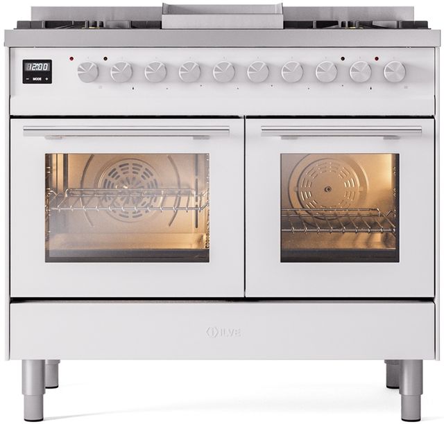 Ilve® Professional Plus II 40" White Pro Style Dual Fuel Range-0