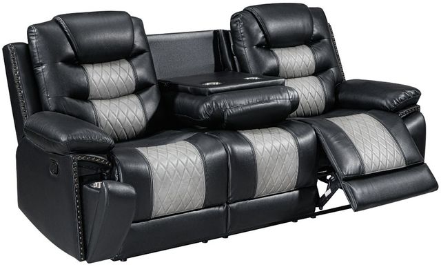 New Classic® Home Furnishings Nikko Black/Gray Manual Dual Reclining Sofa-3