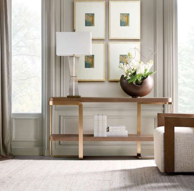 Hooker® Furniture Eleana Light Caramel Console Table with Bronze Base-1
