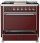 Ilve® Majestic III 36" Burgundy Pro Style Dual Fuel Liquid Propane Range with Solid Door and Chrome Trim-2