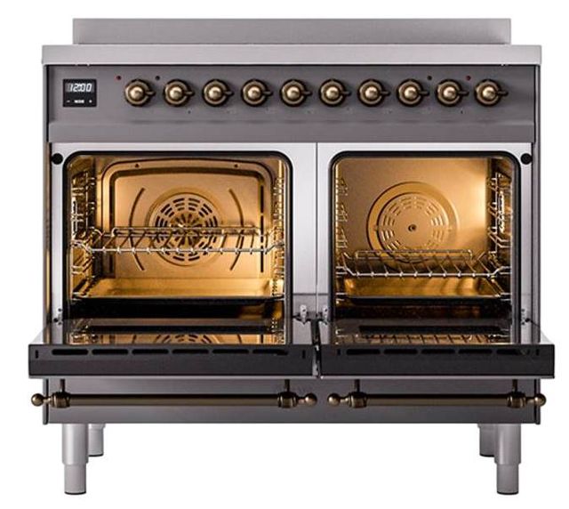 Ilve® Nostalgie II Noblesse 40'' Graphite Matte Pro Style Induction Range with Burnished Trim-2