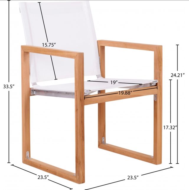 Meridian Furniture Rio Natural Teak/Off-White Fabric/Wood Outdoor Dining Arm Chair-4