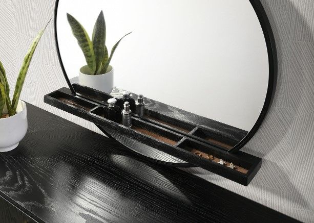 Coaster® Arini Black Round Dresser Mirror with Shelf -2