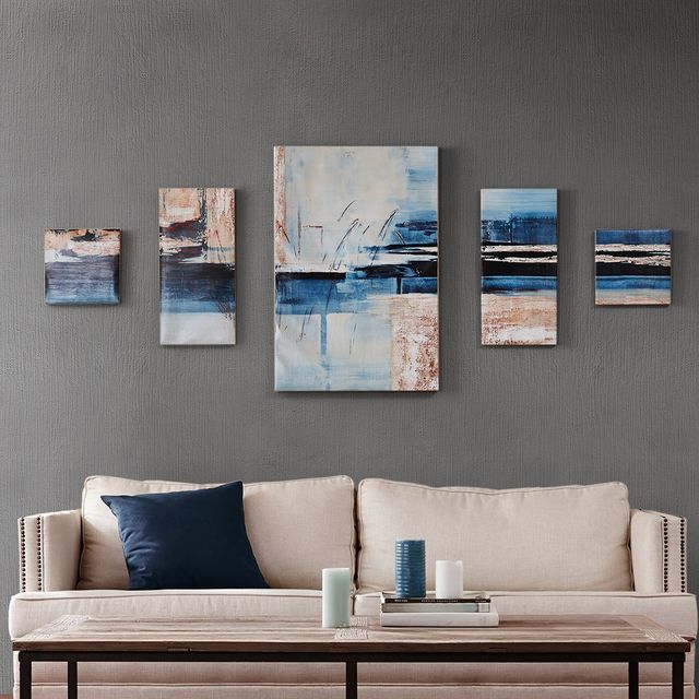 Olliix by Madison Park Overseas 5 Piece Blue Printed Canvas with Gel Coat Set-3