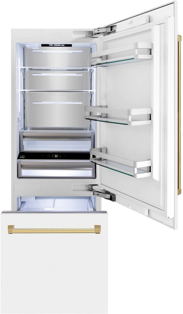 ZLINE Autograph Edition 30" 16.1 Cu. Ft. White Matte Built-In Bottom Freezer Refrigerator-1
