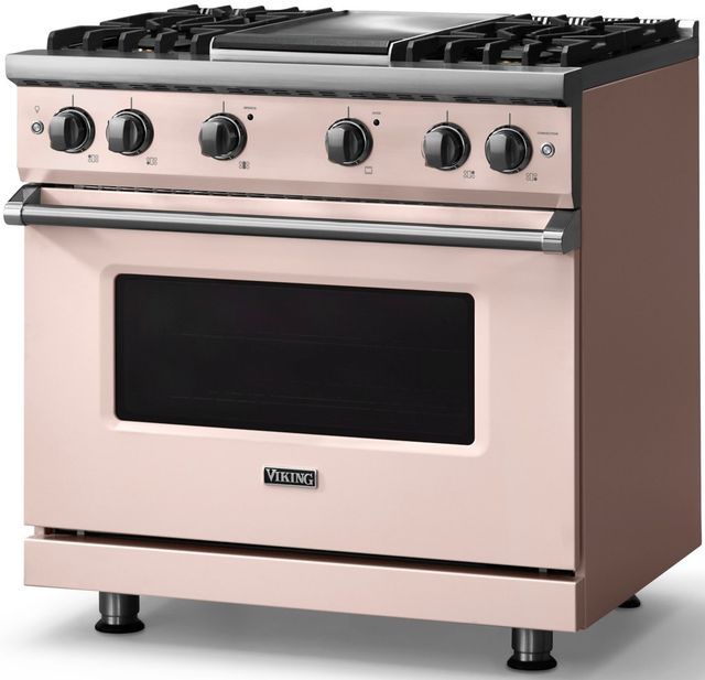 Viking® 5 Series 36" Blush Pro Style Gas (NG) Range with Polished Chrome Trim-2