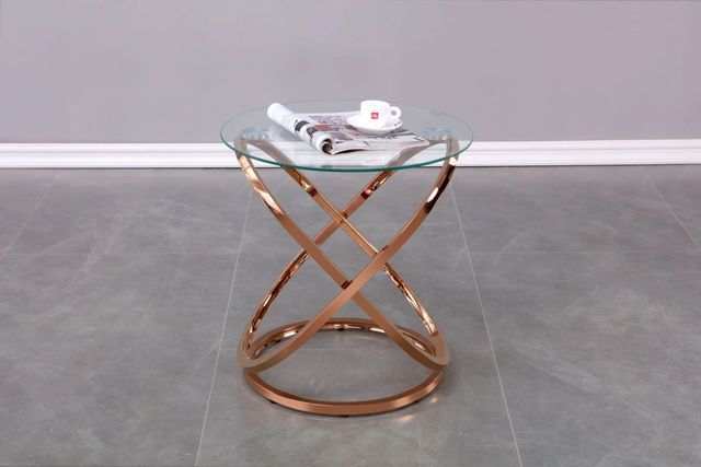 Brassex Inc. Glass Top Accent Table with Rose Gold Base-1