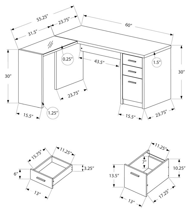 Monarch Specialties Inc. Black with Grey Top Corner with Tempered Glass Computer Desk-3