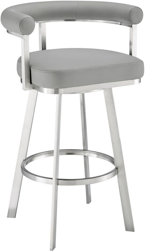 Armen Living Magnolia Brushed Stainless Steel/Light Gray Swivel Counter Stool-0