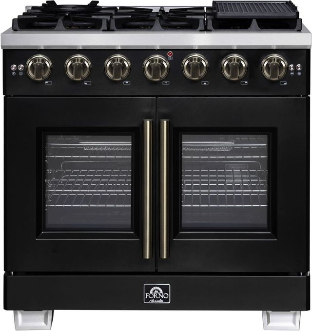 FORNO® Capriasca Series Alta Qualita 36" Black Pro Style Gas Range-0