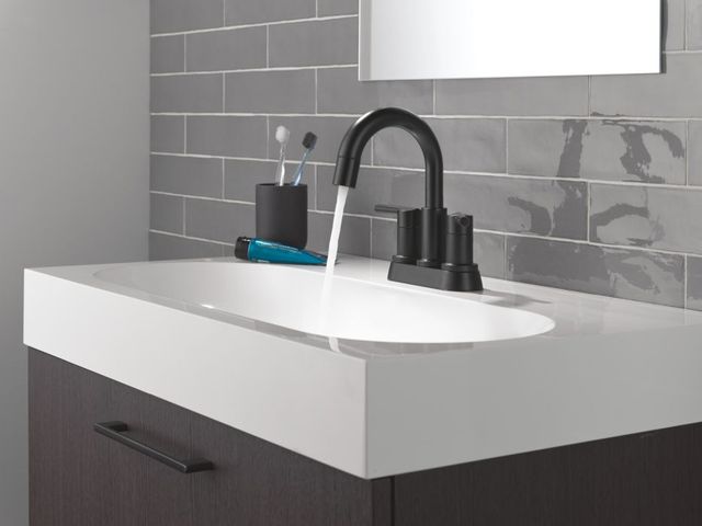 Delta Nicoli® Matte Black 2-Handle Centerset Pull-Down Bathroom Faucet-1