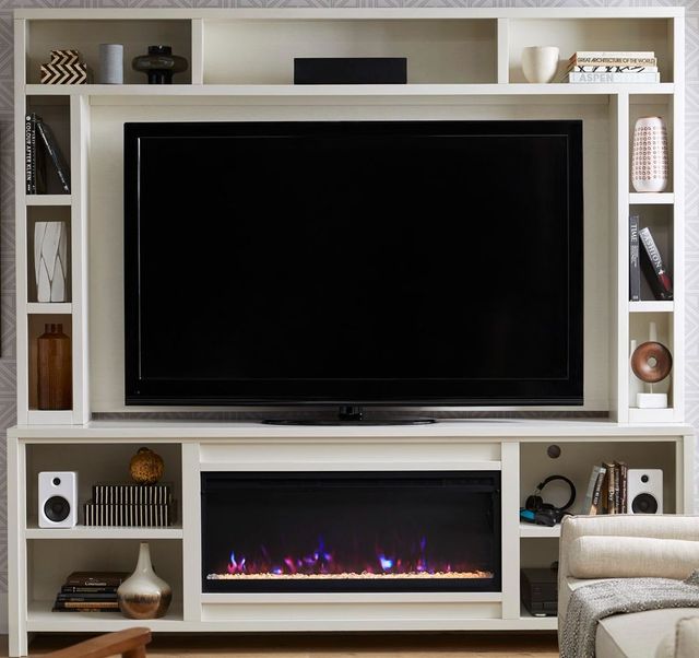 aspenhome® Tatum White 96'' Fireplace Console and Hutch-0