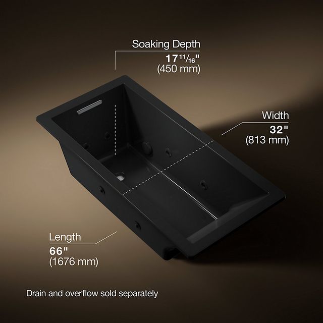 KOHLER® Underscore® Black 66" x 32" Drop-In Heated Whirlpool Bath-2