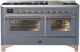 Ilve® Majestic III 60" Blue Gray Pro Style Dual Fuel Liquid Propane Range with Triple Glass Door and Copper Trim-0