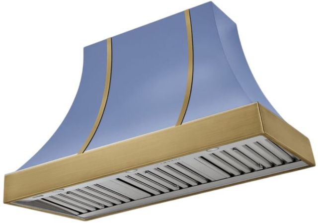 AGA Cascade 48" Carnaby Blue Wall Mounted Range Hood  with Antique Brass Trim-0