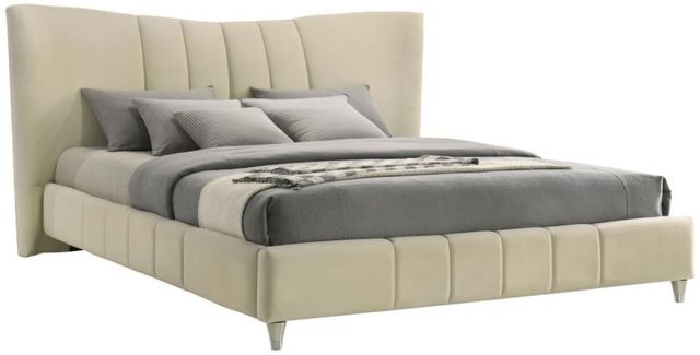 Coaster® Evelyn Ivory Eastern King Upholstered Platform Panel Bed-0