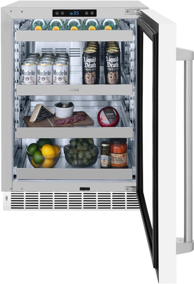 ZLINE Touchstone 24" 5.2 Cu. Ft. Stainless Steel Beverage Center with White Matte Glass Door-2