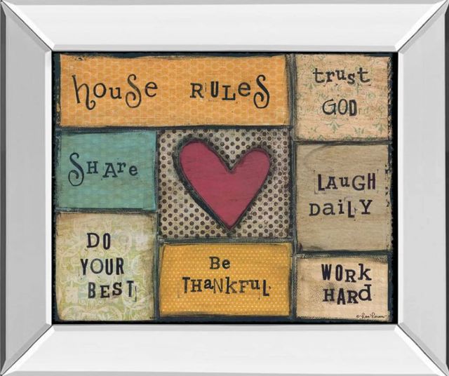Classy Art House Rules by Lisa Larson Mirror Mirror Framed Wall Art-0
