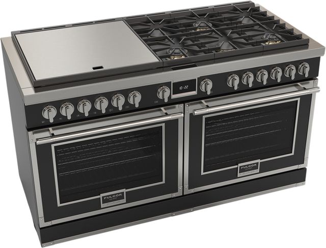 Fulgor Milano® Evoque 400 Series 60" Matte Black Pro Style Dual Fuel Hybrid Range with Stainless Steel Trim -1