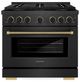 ZLINE Designer Collection Paramount 36" 5.2 Cu. Ft. Black Satin Stainless Steel Gas Range with 6 Burner DuoPro™ Cooktop and Convection Gas Oven with Black Matte and Champagne Bronze Accents-0