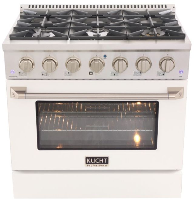 Kucht Professional KDF Series 36" Stainless Steel Pro Style Dual Fuel Range with White Door-0