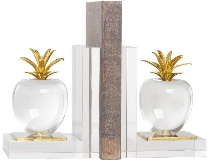 Deco Marche 2-Piece Clear/Gold Crystal Fruit Apple Bookends | Fischer ...