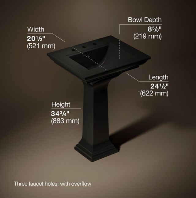 Kohler Memoirs® Stately Black 25" Widespread Rectangular Pedestal Bathroom Sink-3