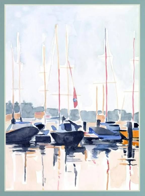 Classy Art Watercolor Boat Club II by Emma Scarvey Mirrored Frame Wall Art-1