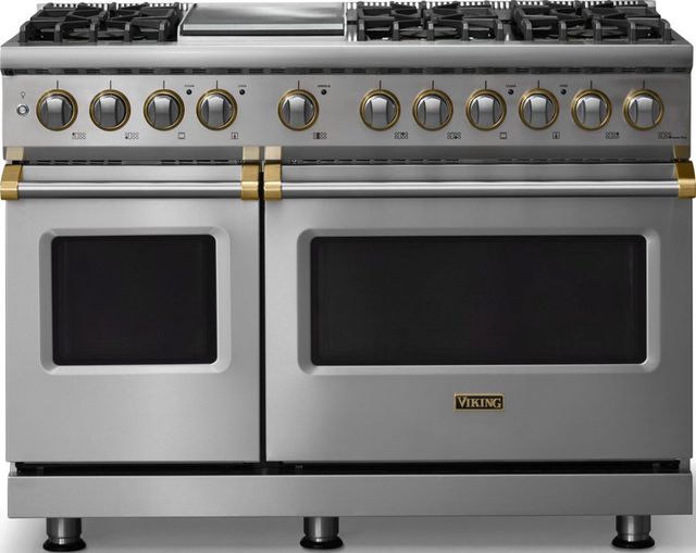 Viking® 5 Series 48" Stainless Steel Pro Style Dual Fuel (LP) Range with Brushed Brass Trim-0