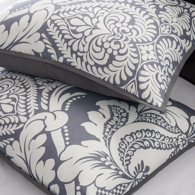 Olliix by Madison Park 7 Piece Grey California King Vienna Cotton Printed Comforter Set-3