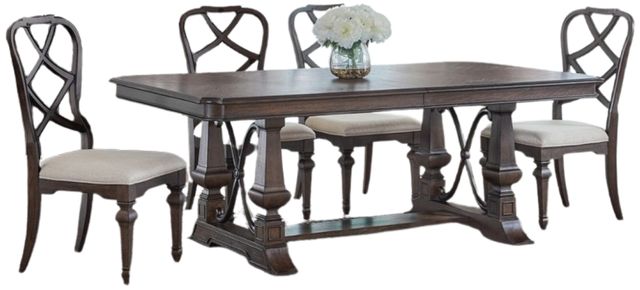 Liberty Furniture Provence Park 5-Piece Chateau Brown/Cream Trestle Dining Table Set-0