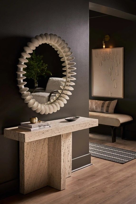 Universal Explore Home™ New Modern Daxton White Travertine Console Table-1
