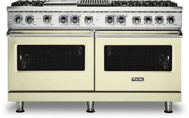 Viking® 5 Series 60" Vanilla Cream Pro Style Dual Fuel Liquid Propane Range with 12" Griddle and 12" Grill-0