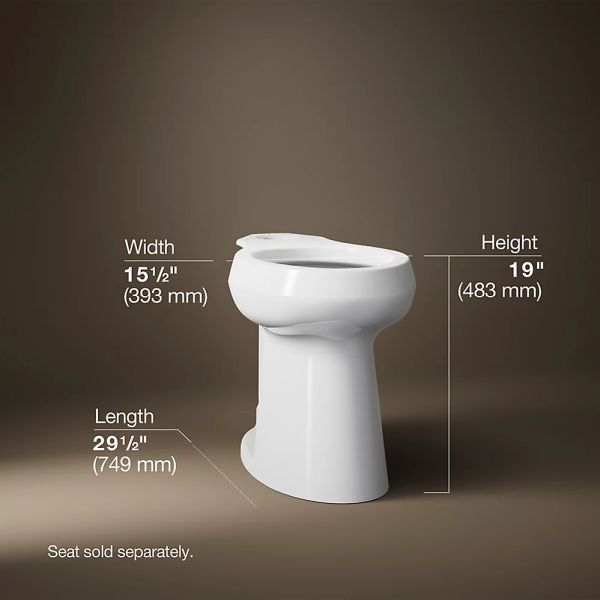 KOHLER® Highline® White Elongated Tall Elongated Toilet Bowl-4