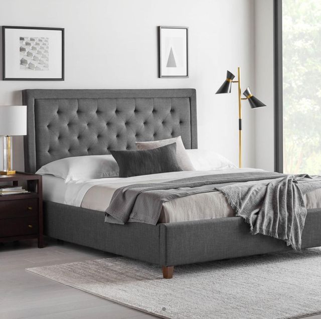 Malouf® Hennessey Charcoal King Upholstered Headboard-1