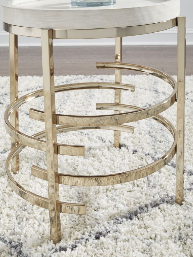 Signature Design by Ashley® Montiflyn White Round End Table with Gold Metal Base-1