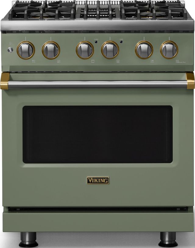 Viking® 5 Series 30" Eucalyptus Pro Style Dual Fuel (LP) Range with Brushed Brass Trim-0