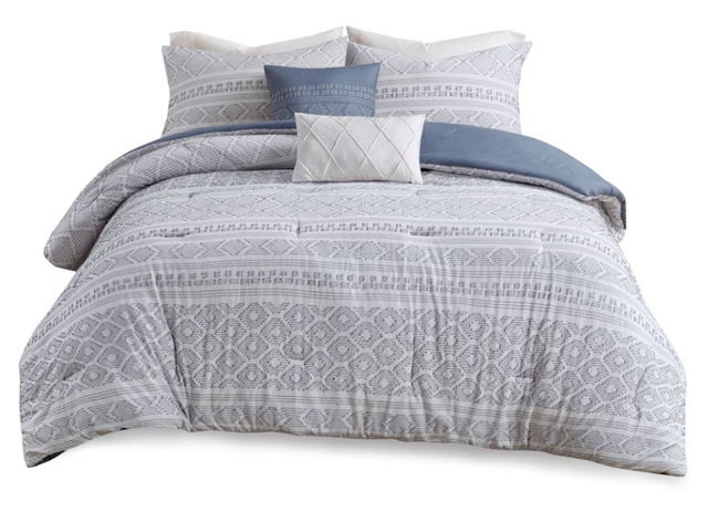 Olliix by Urban Habitat Lizbeth 5 Piece Indigo/White Full/Queen Cotton Clip Jacquard Comforter Set-0