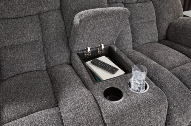Signature Design by Ashley® Foreside Charcoal Manual Reclining Loveseat with Console-5