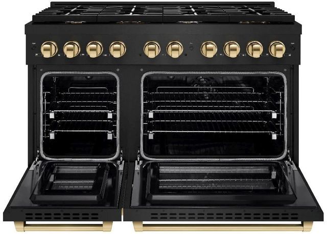 ZLINE Autograph Edition Paramount 48" Black Stainless Steel Pro Style Dual Fuel Range with Polished Gold Accents-1