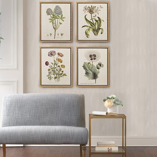 Olliix by Martha Stewart Green Set of 4 Herbal Botany Framed Linen Canvas-1