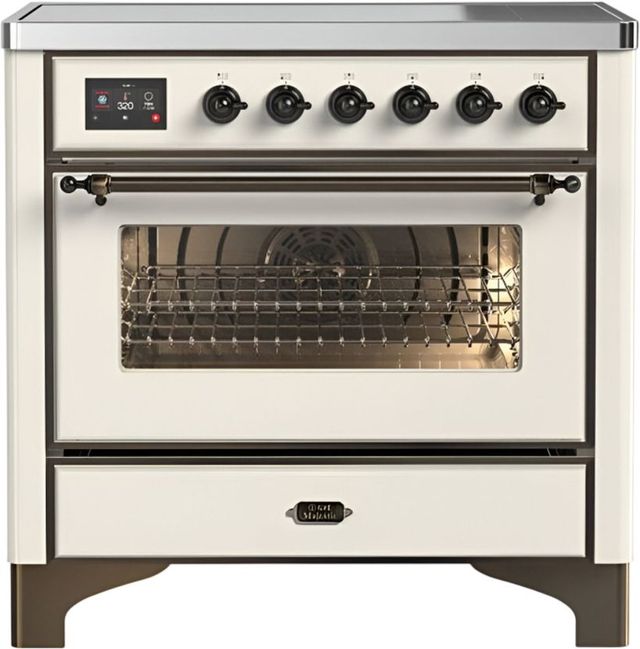 Ilve® Majestic III 36" Antique White Pro Style Induction Range with Triple Glass Door and Burnished Trim-0